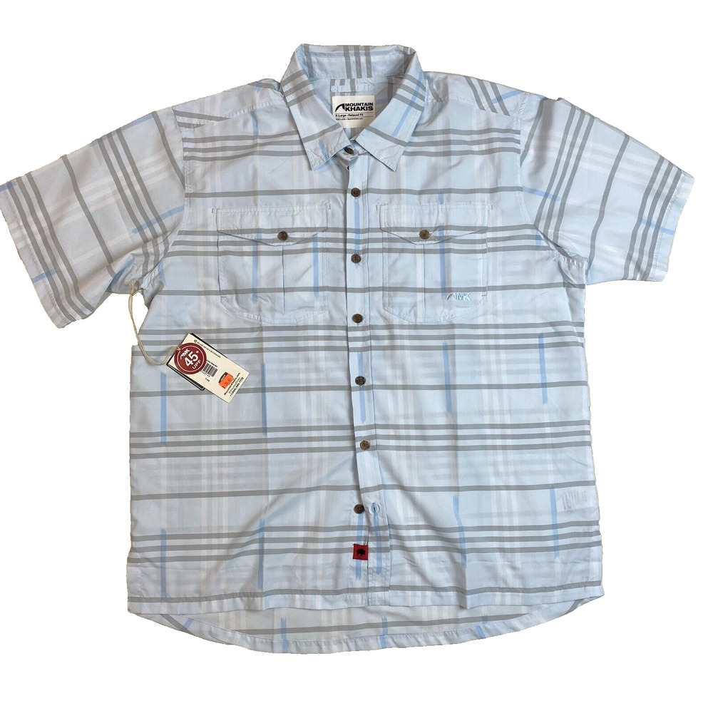 Mountain Khakis Shirt Button Down Mens XL Short Sleeve White/Blue - NEW!! NWT